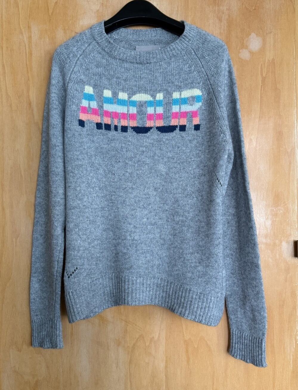ZADIG & VOLTAIRE 100% Cashmere AMOUR Gray Crewneck Sweater Size XS Oversized EUC